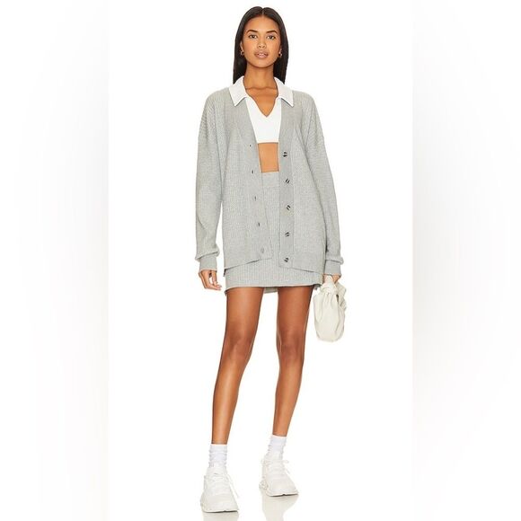 WeWoreWhat Varsity Schoolgirl V-neck Cable Cardigan Heather Gray Size M/L NWT - Picture 7 of 10